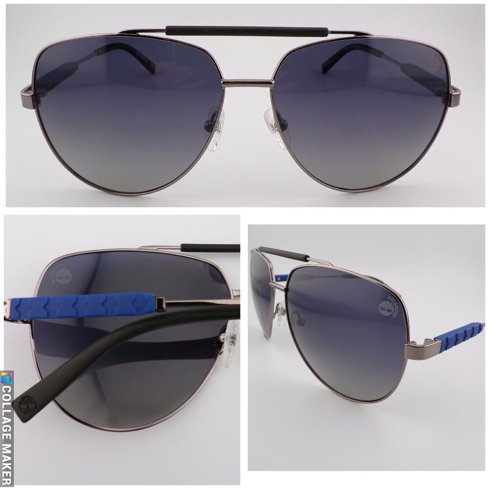 Timberland Polarized Pilot Shades, Gradient Double Bar Blue Accents Aviator NIB